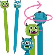 MIJOMA Monster Ballpoint Pen Set with Fidget Topper - Rotating Monster Head, Black Ink Colour, 16.4 cm, Green & Turquoise, Pack of 2 - Game & Fun for School & Leisure