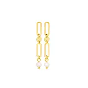 9ct Gold Cultured Freshwater Pearl Paper Clip Drop Earrings in White