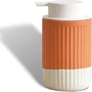 ABBI NIMO Ceramic Hand Soap Pump Foam Dispenser Terracotta, Natural Rippled Bubble Up Bottle, 12 oz with White Pump, Bathroom Refillable Dispenser, Terracotta 1 Piece