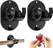 Self Adhesive Curtain Rod Bracket Plastic Curtain Rod Holders, 2Pcs Self Adhesive Curtain Rod Holders Curtain Rods No Drilling Hooks, Curtain Rod Bracket Holder, No Drill Curtain Rod Brackets, Black
