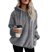 Womens Sherpa Pullover Fuzzy Fleece Sweatshirt Oversized Hoodie With Pockets, Light Grey