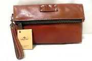 Patricia Nash NWT VALERIE Fold-over Wristlet/Clutch Leather-Tan