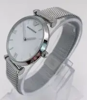 Emporio Armani AR1955 White Mother of Pearl Silver Tone Mesh Strap Ladies Watch