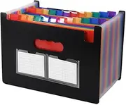 24 Pockets Expanding File Folder with Blank Labels, Accordion File Organizer/Portable Monthly Paper Bill Tax Receipt Organizer/Document Filing Box (Black)