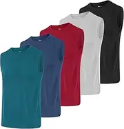 [Poroka] 5 Pack Boys Dry Fit Athletic Tank Top Kids Sleeveless Active Compression Shirt Youth Quick Dry Performance Undershirt