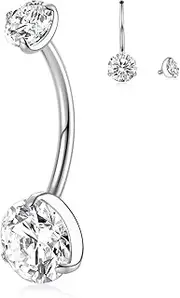 [hengkaixuan] 14G Belly Button Ring G23 Titanium Belly Bar Navel Ring Belly Barbell Long Belly Piercing Jewellry Internally Threaded Navel Jewellry Navel Bar for Women Men 14mm