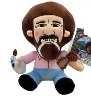 Bob Ross Plush Blue and Pink Color 8 In Smiling With Squirrel Easel