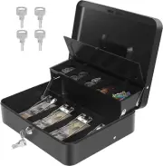 Cash Box with Money Tray and Lock, Metal Money Box for Cash Register, Large Cash