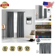 Medium Grey Blackout Curtains for Bedroom - Thermal Insulated Rod Pocket Drapes