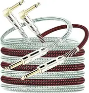 OTraki 10ft Guitar Cable 2 Pack Electric Guitar Chord Instrument Cable Quarter Inch L Shaped Guitar Cable Straight to Right Angle Gold Plated Plug for Bass Amp Keyboard Red & Green
