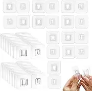 Xinghonyac 30 Pairs Double-Sided Adhesive Wall Hooks, Waterproof and Oilproof Reusable Seamless Hooks, Transparent Self-Adhesive Wall Hook for Kitchen, Bathroom, Office