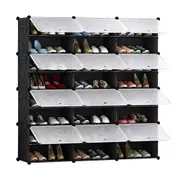 SOGA 8 Tier 3 Column Shoe Rack Organizer Sneaker Footwear Storage Stackable Stand Cabinet Portable Wardrobe with Cover