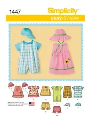 Simplicity Sewing Pattern 1447 Babies Romper Dress Top Panties Hat Sizes XXS-LG