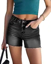 [MIFOCAL] Womens Summer Mid Waisted Denim Jeans Shorts Cutoff Stretchy Hot Denim Shorts