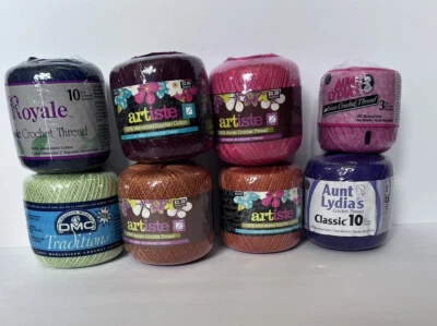 Lot of 8 Mercerized Cotton Crochet Yarn Aunt Lydia's Royale Artiste DMC