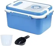 Qiveno Airtight Rice Storage Container Bin 20lb, Stainless Steel Food Storage Containers with Measuring Cup,Spoon, Kitchen and Pantry Canister for Rice, Flour, Sugar, and Baking Supplies(Blue)