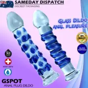 17.5cm Crystal Glass Dildo Dong Ribbed Anal Plug Thread Anal Beads Butt Sex Toy