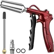 High Volume Air Blow Gun with Powerful Flow Nozzle, Retro Red Air Nozzle Blower Gun with 4.9" Stainless Steel Extension & 1/4'' Standard Quick Plug, Pneumatic Tool for Air Compressor Accessories