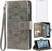 Asuwish Compatible with iPhone 6plus 6splus 6/6s Plus Wallet Case and Tempered Glass Screen Protector Flip Card Holder Cell Phone Cover for iPhone6 6+ iPhone6s 6s+ i 6P 6a S Six iPhone6splus Men Grey