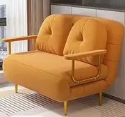 Sofa Bed Chair 3-in-1 Multi-Function Folding Ottoman,Breathable Linen Couch Bed with Adjustable Backrest Steel Base Convertible Chair for Living Room Small Space/Apartments (Orange 120cm)