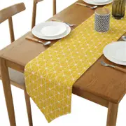 Catzon Cotton Linen Doily Diamond Checkered Table Runner Home Decorate-Yellow