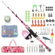 Kids Fishing Rod And Reel Combo Full Kit Pink 1.2M