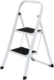[J&V TEXTILES] 2 Step Ladder, Lightweight Folding Step Stools for Adults with Anti-Slip Pedal, Portable Sturdy Steel Ladder with Handrails, Perfect for Kitchen & Household, 330 lbs Capacity (2 Step)