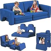 OtterOasis Kids Couch, 3s Instant Inflating Modular Kids Play Couch, 10PCS Nugget Couch Kids for Boys and Girls, Creative and Convertible Kids Couch for Playroom, Bedroom, Classroom, Navy Blue