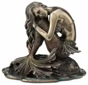 Mermaid Sitting on a Rock Cold Cast Bronze Figurine, NIB