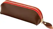 Zippered Leather Pen Case Pencil Case Stationary Cosmetic Pouch Makeup Bag for School Teen Girl Boy Men Women
