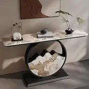 HOLGVE Console Table, Contemporary Accent Table, Sofa Table, Entryway Table, Behind Couch Table, Metal Frame Hallway Table, Slate Countertop Foyer Table(Black-B,59inch/150cm)