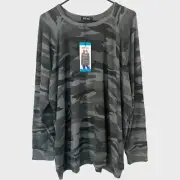 Buffalo David Bitton Camo Scoop-Neck Sweatshirt Gray Women's Plus Size 2X New