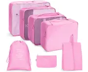 7 Set Packing Cubes Travel Cubes for Suitcases Luggage Packing Orginzers,Pink