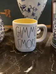 Rae Dunn GIMME S'MORE mug, coffee cup, NEW! white w/ yellow inside Camping Sun