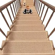 Non Slip Stair-Treads,Rubber Backing Stair-Runners for Wooden Steps,15PCS Residue Free Carpet Stair Treads for Kids and Dogs 8"x30" Beige