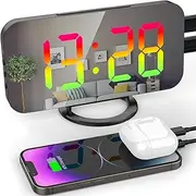 Digital Alarm Clock Dynamic RGB, 6.5" LED Mirrored Clocks Large Display, Desk Clock Loud with Dual USB Charger Ports, Auto Dimmer Mode | Easy Snooze Function, for Home Office Wall Decor, Black