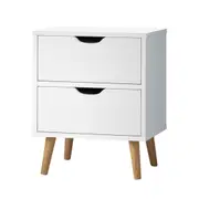 Oikiture Bedside Tables 2 Drawers Side Table Nightstand Storage Cabinet White
