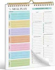 Joyberg Meal Planner Notebook 8.5x11”, 50 Sheets Magnetic, Double Helix Meal & Grocery List, Wall-Mountable Menu Planner for Daily & Weekly Plan