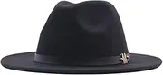 [Hiliby] Tops Cap Wool Hat Wide Belt Womens Buckle Classic Fedora Hat Panama Floppy Baseball Caps 6 Panel Dad Hat Black