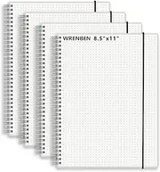 WRENBEN 8.5" x 11" Dot Graph Spiral Notebook 120gsm Thick Paper 640 Pages with Removable Elastic Band (4 Pack, A4)