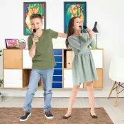Laser Mini Karaoke Speaker with 2 Wireless Mics - Pink