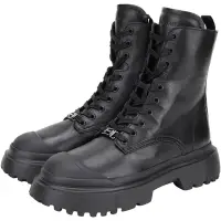 在飛比找Yahoo奇摩購物中心優惠-HOGAN H619 橡膠鞋頭拼接小牛皮綁帶中筒軍靴(黑色)