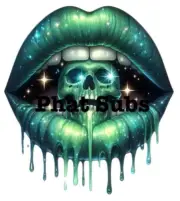Sublimation Print Green Skull Lips Ready to Press Heat Transfer