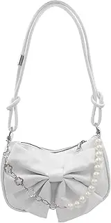 [MOSSTYUS] Women Girls Retro Hobo Handbag Underarm Shoulder Bag Pearls Handle Clutch Pouch Tote Bag for Wedding Party Travel