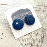 Blue Glitter Lucite Retro Button Stud Earrings - RB-BL-1