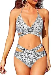 [Holipick] Two Piece Bikini Sets for Women High Waisted Bikini Push Up Swimsuit Halter Wrap Criss Cross Bathing Suit