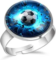 [FVQL] Stainless Steel Ring for Girls, football pattern abstract, 0.67inch/1.7cm, Glass, glass