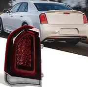 Full LED Tail Lights Compatible with Chrysler 300/300C 2015-2023 Sedan 4Dr Factory Style Black Trim Tail Light Rear Brake Lamp Replacement Left Driver Side LH