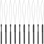 10 Pieces Hair Extension Loop Needle Threader Pulling Hook Tool and Bead Device Tool Black Loop Threader for Hair or Feather Extensions (Black)