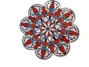 Turkish Ceramic Medallion Trivet Hot Plate Tile Red Blue Floral Foam Back